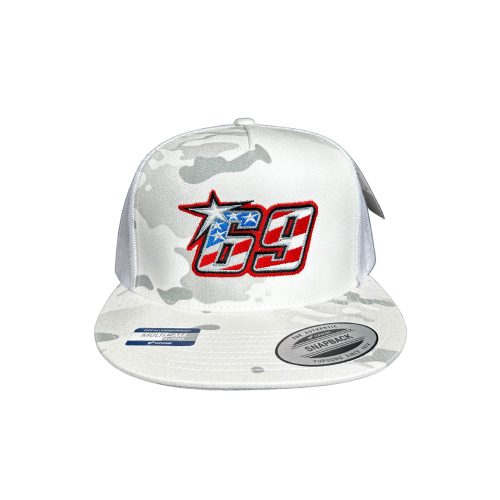 Front of the White Camo Nicky Hayden 69 Memorial Snapback Hat